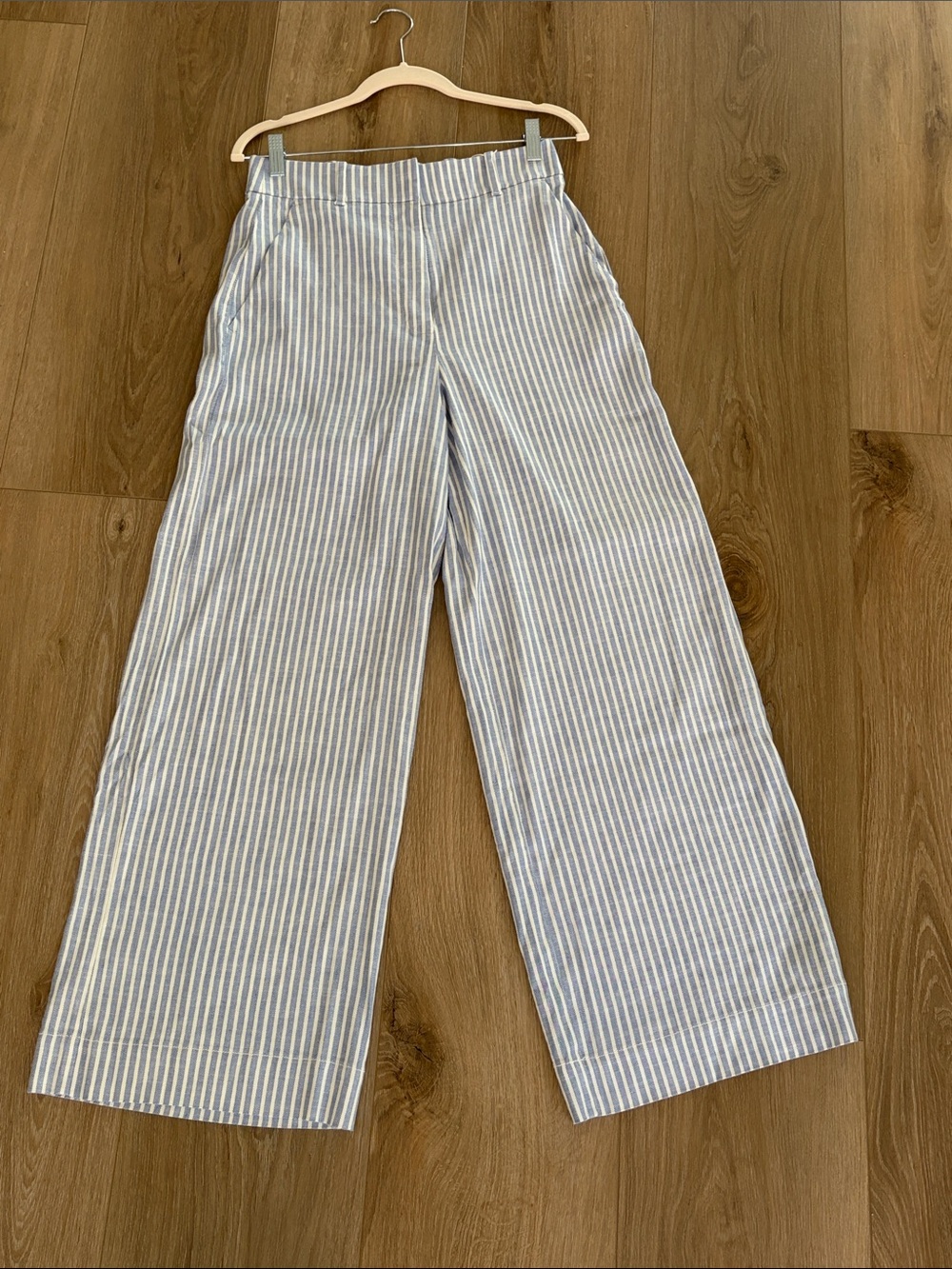 Everlane Blue and White Striped Wide-Leg Pants